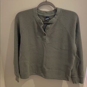 Green Waffle Knit Henley Sweater